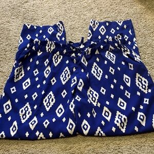 Blue and White Patterned Women's Straight Leg Pants